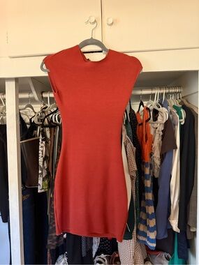 ZARA rust Red Cap-Sleeve Bodycon Dress NWT
